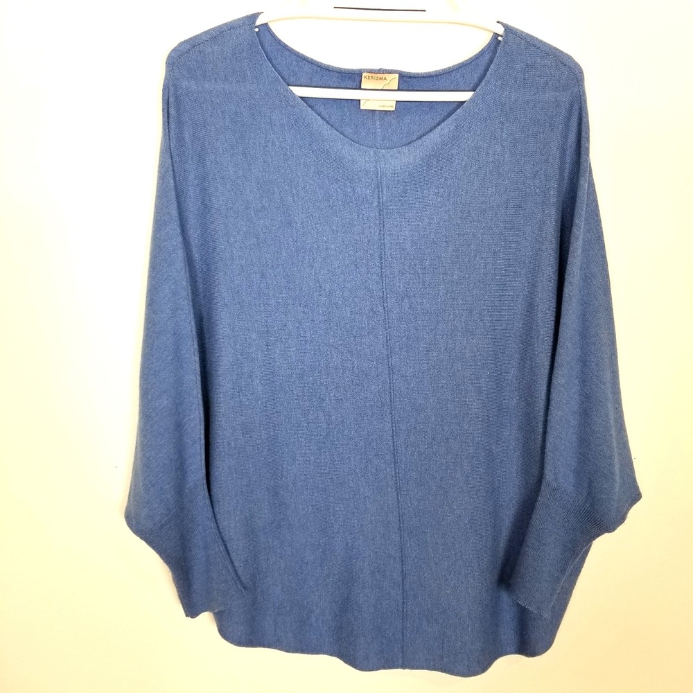 Kerisma Women Cashmere Blend Pullover Sweater Sz M/L Blue‎ Bat Sleeve  Soft